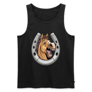 Pferd Lacht und Zeigt Zähne mit Hufeisen - Männer Premium Bio Tank Top - Schwarz - Vorne - Michal (187cm)