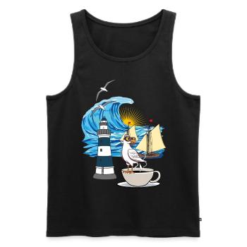 maritim Nordsee Ostsee Möwe Kaffeetasse Ahoi - Männer Premium Bio Tank Top - Schwarz - Vorne - Michal (187cm)