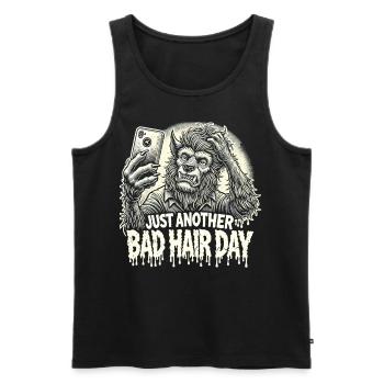 T-shirt loup-garou de dessin animé - Journée des mauvais cheveux - Débardeur bio Premium Homme - noir - Devant - Michal (187cm)