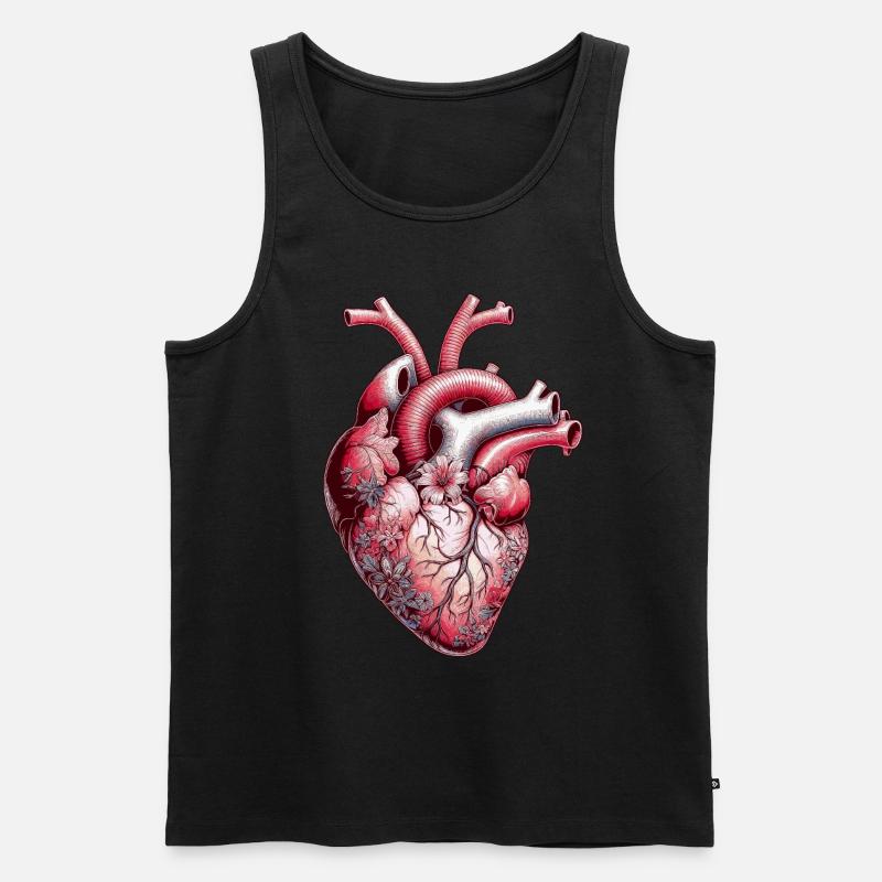 Anatomisches Herz Blumen - Männer Premium Bio Tank Top - Schwarz