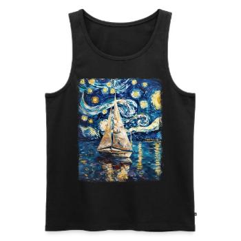 voilier bateau voilier peinture nuit étoilée - Débardeur bio Premium Homme - noir - Devant - Michal (187cm)