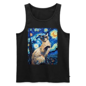 Chat siamois Peinture Nuit étoilée - Débardeur bio Premium Homme - noir - Devant - AI Model Male 178 light (178cm)