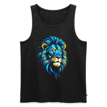 Tête Lion or et bleu - Débardeur bio Premium Homme - noir - Devant - Michal (187cm)