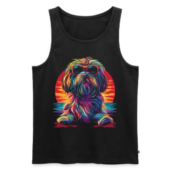 Lunettes de soleil chien havanais coucher de soleil Pop Art - Débardeur bio Premium Homme - noir - Devant - Michal (187cm)