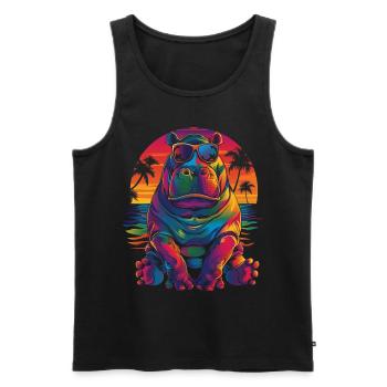 Nilpferd Hippopotamus Sonnenbrille Strand Popart - Männer Premium Bio Tank Top - Schwarz - Vorne - AI Model Male 178 light (178cm)