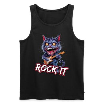 Rock It KatzeMusiker mit E-Gitarre - Männer Premium Bio Tank Top - Schwarz - Vorne - AI Model Male 178 light (178cm)