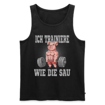 Ich trainiere wie die Sau Schwein Fitness-Studio - Männer Premium Bio Tank Top - Schwarz - Vorne - Michal (187cm)