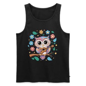 Niedliche Eule Vogel Federn Blumen Gitarre - Männer Premium Bio Tank Top - Schwarz - Vorne - Michal (187cm)