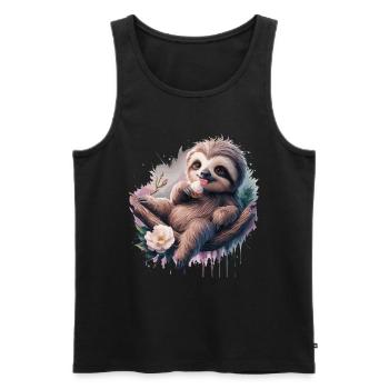 Lustiges Faultier geniesst ein Eis - Männer Premium Bio Tank Top - Schwarz - Vorne - Michal (187cm)