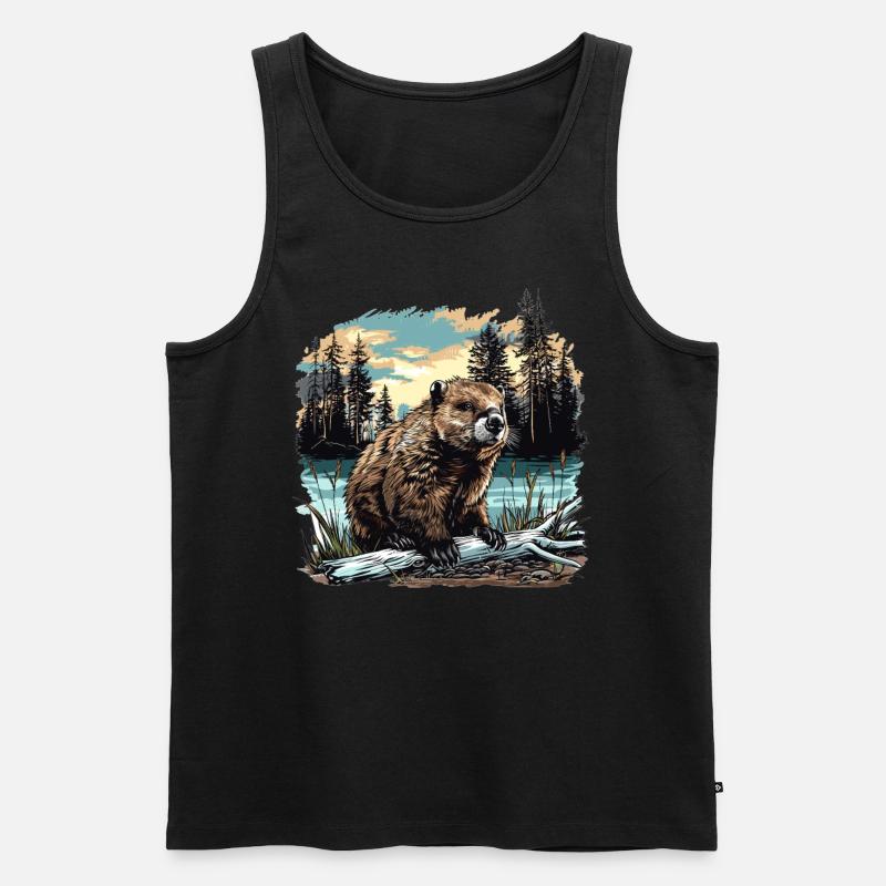 Beaver Biber - Männer Premium Bio Tank Top - Schwarz
