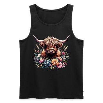 Floral Scottish Highland Cattle - Men's Premium Organic Tank Top - black - Front - AI Model Male 178 light (178cm)