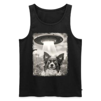 Papillon chien OVNI Alien Alien Selfie - Débardeur bio Premium Homme - noir - Devant - AI Model Male 178 light (178cm)