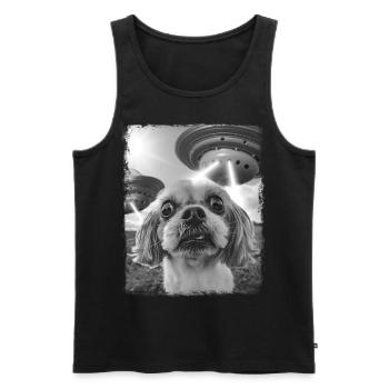 Shih Tzu Dog UFO Alien Alien Selfie - Men's Premium Organic Tank Top - black - Front - Michal (187cm)