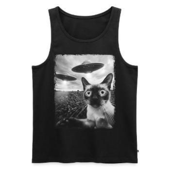 Siamese Cat UFO Alien Alien Selfie - Men's Premium Organic Tank Top - black - Front - AI Model Male 178 light (178cm)