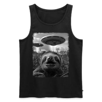Sloth Lazy UFO Alien Alien Selfie - Men's Premium Organic Tank Top - black - Front - Michal (187cm)