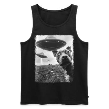 Staffordshire Bull Terrier Chien OVNI Alien - Débardeur bio Premium Homme - noir - Devant - AI Model Male 178 light (178cm)