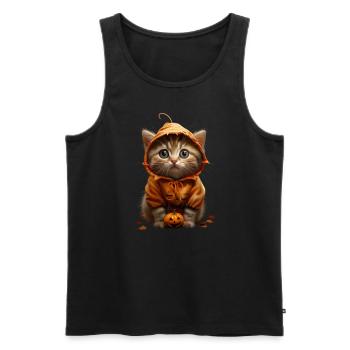 Kitten in Pumpkin Hoodie - Halloween Outfit - Men's Premium Organic Tank Top - black - Front - Michal (187cm)