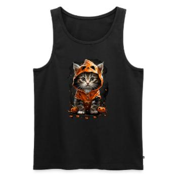 Kitten in Pumpkin Costume - Halloween Pumpkin Design - Men's Premium Organic Tank Top - black - Front - Michal (187cm)