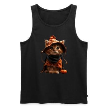 Kitten in Witch Pumpkin Outfit - Halloween Look - Men's Premium Organic Tank Top - black - Front - Michal (187cm)