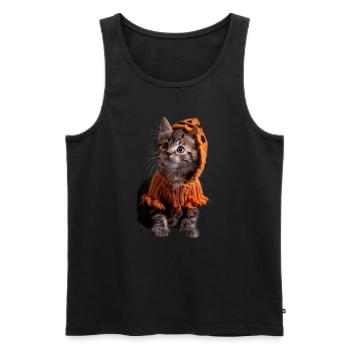 Kätzchen im gestrickten Kürbis-Hoodie - Halloween - Männer Premium Bio Tank Top - Schwarz - Vorne - Michal (187cm)