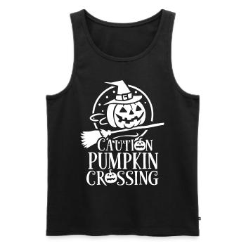 Halloween Pumpkin Saying Caution Pumkin Crossing - Men's Premium Organic Tank Top - black - Front - AI Model Male 178 light (178cm)