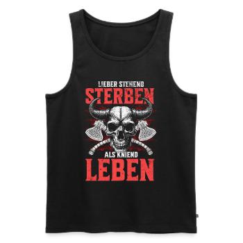 Nordic Skull Prefer Standing Die Tattoo Design - Men's Premium Organic Tank Top - black - Front - AI Model Male 178 light (178cm)