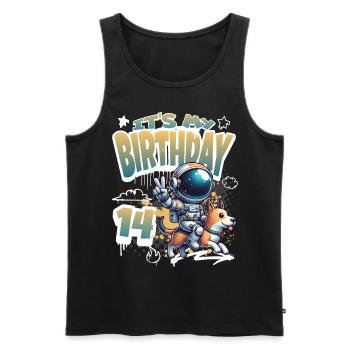 Astronaute 14e anniversaire Chien de l'espace drôle - Débardeur bio Premium Homme - noir - Devant - AI Model Male 178 light (178cm)