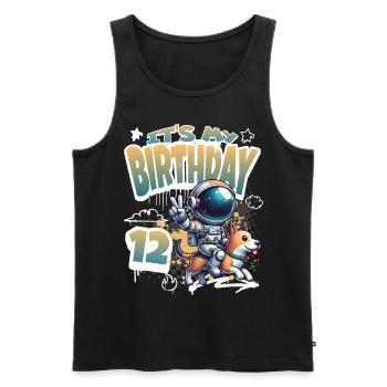 Astronaute 12e anniversaire Chien de l'espace drôle - Débardeur bio Premium Homme - noir - Devant - AI Model Male 178 light (178cm)