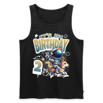 Astronaute 2e anniversaire Chien de l'espace drôle - Débardeur bio Premium Homme - noir - Devant - AI Model Male 178 light (178cm)