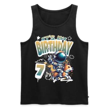 Astronaute 7e anniversaire Chien de l'espace drôle - Débardeur bio Premium Homme - noir - Devant - AI Model Male 178 light (178cm)