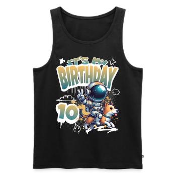 Astronaute 10e anniversaire Chien de l'espace drôle - Débardeur bio Premium Homme - noir - Devant - AI Model Male 178 light (178cm)