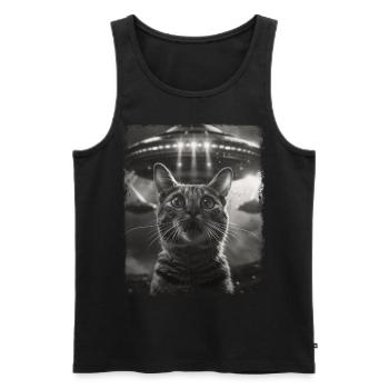 Tabby Katze UFO Alien Außerirdischer Selfie - Männer Premium Bio Tank Top - Schwarz - Vorne - AI Model Male 178 light (178cm)