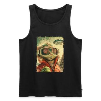 UFO Retro Vintage Uncanny Alien Ski Lizard - Men's Premium Organic Tank Top - black - Front - Michal (187cm)