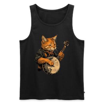 Chat abyssin Joueur de banjo bluegrass - Débardeur bio Premium Homme - noir - Devant - Michal (187cm)