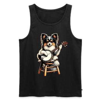 Papillon Dog Joueur de banjo bluegrass - Débardeur bio Premium Homme - noir - Devant - Michal (187cm)