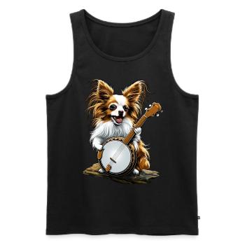 Papillon Dog Bluegrass Banjo Player - Men's Premium Organic Tank Top - black - Front - Michal (187cm)
