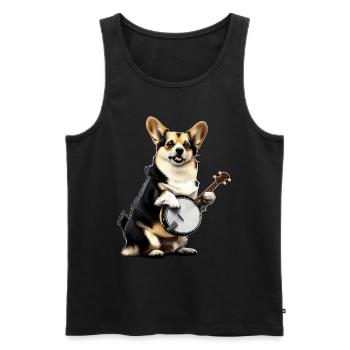 Pembroke Corgi Chien Joueur de Banjo Bluegrass - Débardeur bio Premium Homme - noir - Devant - Michal (187cm)