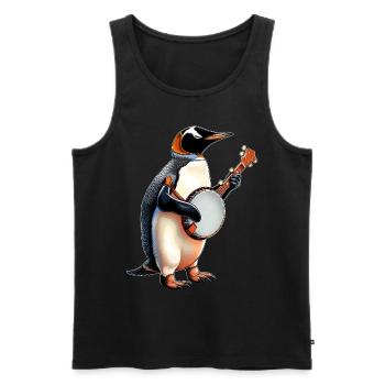 Penguin Oiseau Joueur de Banjo Bluegrass - Débardeur bio Premium Homme - noir - Devant - Michal (187cm)