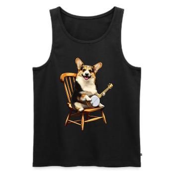 Pembroke Corgi Chien Joueur de Banjo Bluegrass - Débardeur bio Premium Homme - noir - Devant - Michal (187cm)