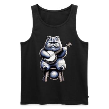 Chat persan Joueur de banjo bluegrass - Débardeur bio Premium Homme - noir - Devant - Michal (187cm)