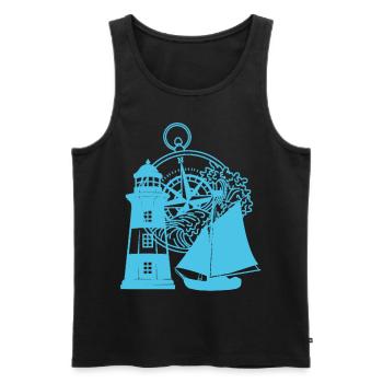 Maritime Compass Lighthouse Sailing Ship Ship - Men's Premium Organic Tank Top - black - Front - AI Model Male 178 light (178cm)