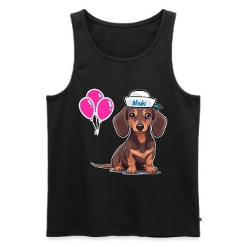 Chien Teckel Sailor Sailor Ballons d’anniversaire - Débardeur bio Premium Homme - noir - Devant - AI Model Male 178 light (178cm)