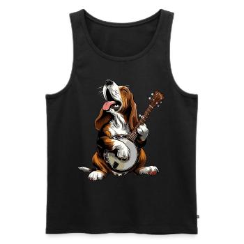Basset Hound Chien Joueur de Banjo Bluegrass - Débardeur bio Premium Homme - noir - Devant - Michal (187cm)