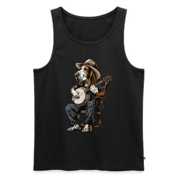 Basset Hound Chien Joueur de Banjo Bluegrass - Débardeur bio Premium Homme - noir - Devant - Michal (187cm)