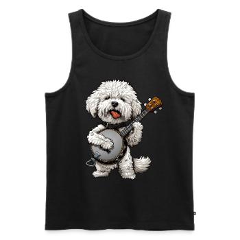 Bichon frisé chien joueur de banjo bluegrass - Débardeur bio Premium Homme - noir - Devant - Michal (187cm)