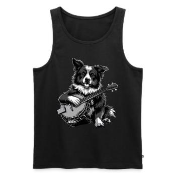 Border Collies Chien Joueur de Banjo Bluegrass - Débardeur bio Premium Homme - noir - Devant - Michal (187cm)