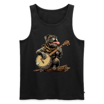 Bullmastiff Chien Joueur de Banjo Bluegrass - Débardeur bio Premium Homme - noir - Devant - Michal (187cm)