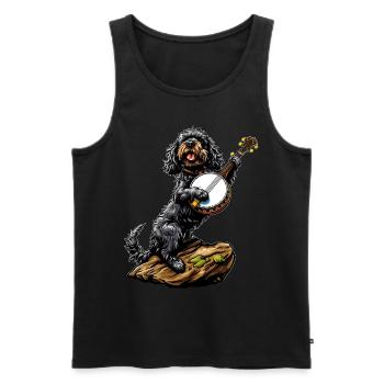 Cocker Spaniel Chien Joueur de banjo Bluegrass - Débardeur bio Premium Homme - noir - Devant - Michal (187cm)