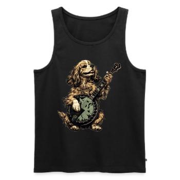 Cocker Spaniel Chien Joueur de banjo Bluegrass - Débardeur bio Premium Homme - noir - Devant - Michal (187cm)