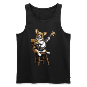Corgi Dog Joueur de banjo bluegrass - Débardeur bio Premium Homme - noir - Devant - Michal (187cm)